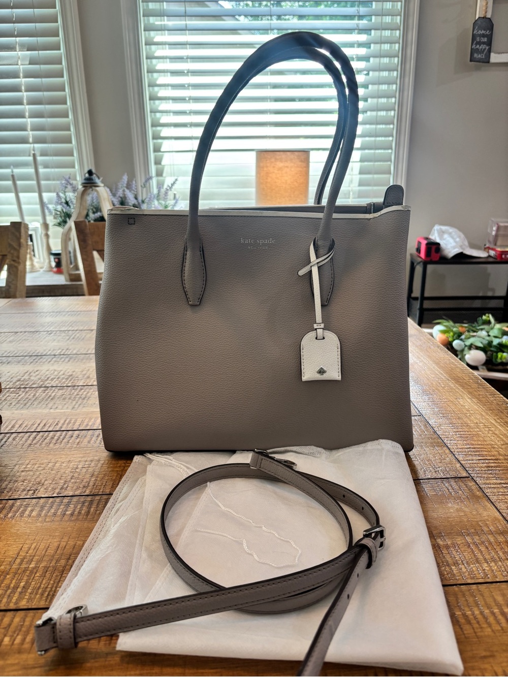 kate spade Gray Pebbled Leather Tote with Removable Strap